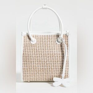 Mini North-South Raffia and Leather Tote Bag